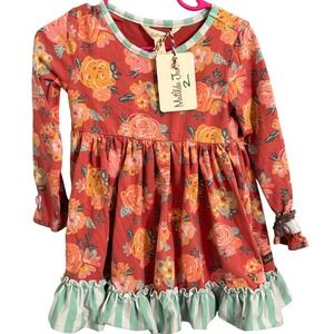 Matilda Jane Girls Coral Floral Ruffle Hem Dress Size 2